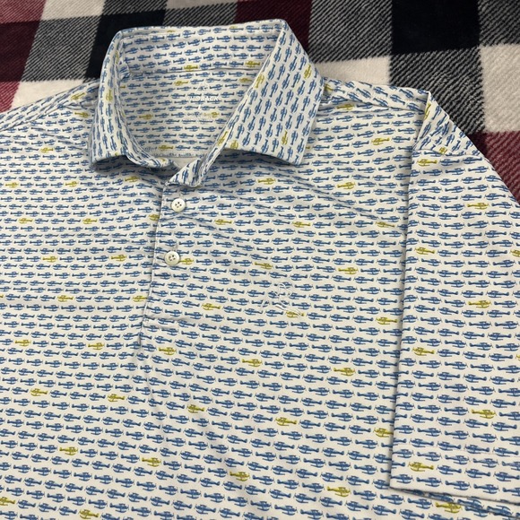 Rhoback Polo Shirt Mens L Golf Stretch Prep Performance Planes Geometric Print - Picture 1 of 10